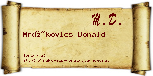 Mrákovics Donald névjegykártya